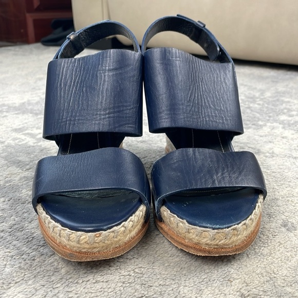 Balenciaga Navy Blue Leather Espadrille Wedge Sandals Sz 39 - Picture 4 of 16
